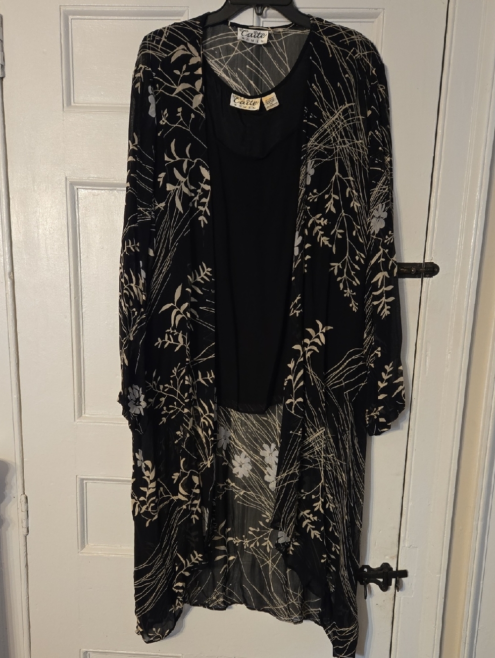 Caite Black Floral Duster Cardigan and Black Tank, Size 3X
